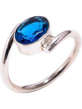 London Blue Topaz Elegant 8X6mm Bezel Set Gemstone 925 Silver Statement Ring